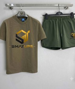 Set Áo Thun + Quần Short Thể Thao NamMàu Xanh Rêu – Phong Cách Năng Động
